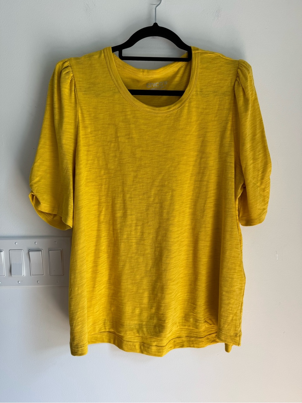 Chicos Yellow Gathered Puff Short Sleeve Slub Tee Shirt NEW Women’s XL